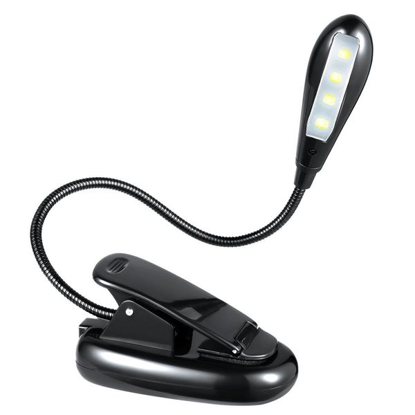 Gadget flexível portátil 4 led clip-on clip-on stand livro luz lâmpada lâmpada de leitura quarto quarto para laptop kindle pc dhl fedex ems navio grátis