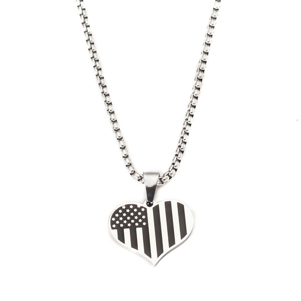 

stainless steel american flag usa patriot stars and stripes heart pendant necklace, Silver