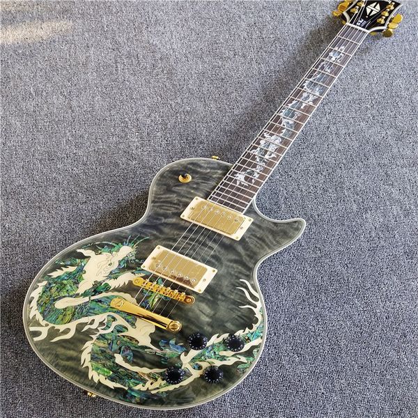 

Selling dragon inlaid electric guitar gold hardware electric guitar hipping