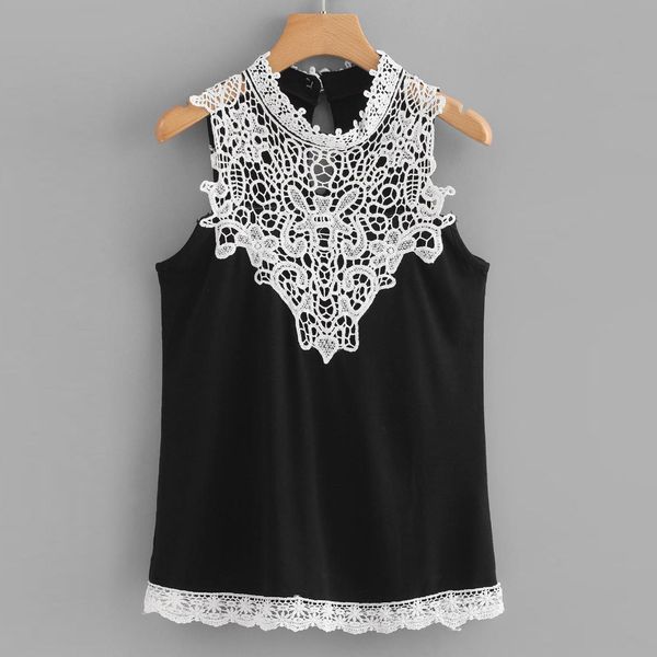 

t-shirts women ladies summer casual lace t-shirt sleeveless vest tank blouse debardeur femme dropshipping, White