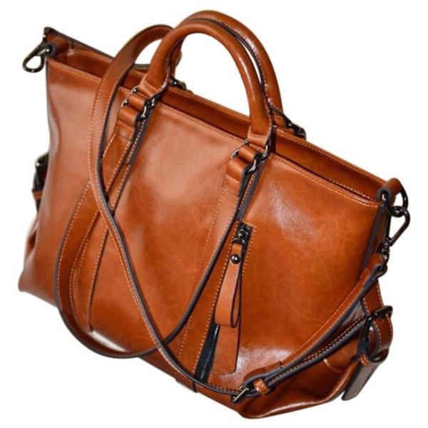

fggs women oiled leather tote handbag purse lady messenger shoulder bag satchel