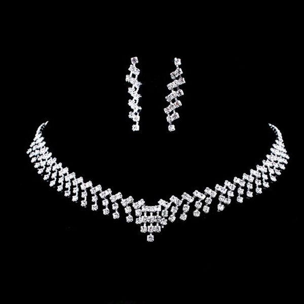 

african beads jewelry set 2018 nigerian wedding austrian rhinestone crystal necklace earrings wedding jewelry sets for brides, Silver