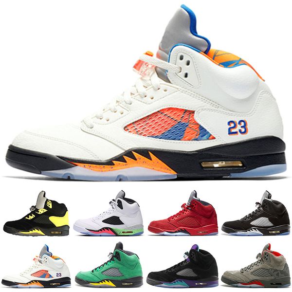 

2018 Mens Basketball Shoes 5 5s Blue Red suede Cement white space jam Oreo OG Metallic Black Olympic Brown Sports sneakers size 41-47