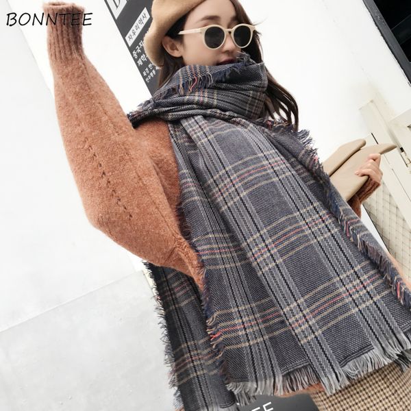 

scarves women knitted warm retro plaid trendy scarfs british style simple thick soft shawl female tassel elegant all-match lady