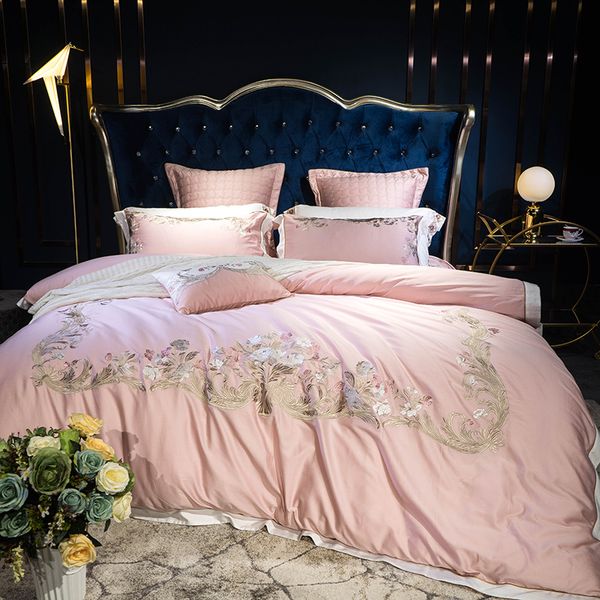 Grosshandel Rosa Luxus Exquisite Konigliche Stickerei 80s Agyptische Baumwolle Bettwasche Set Bettbezug Bettlaken Kissenbezuge Konigin King Size 4