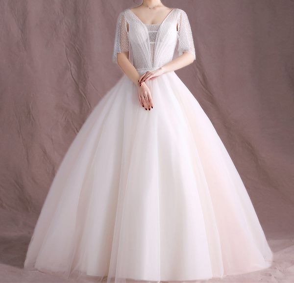 

fairy ball gown wedding dresses custom made plus size pleats tulle organza sheer with sequins beads lace-up back bridal gowns, White