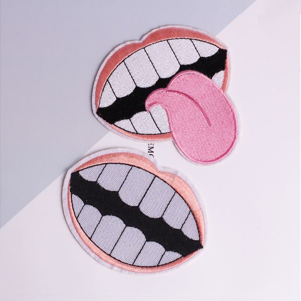 

set of 2 rock big mouth embroidery patch for clothes ironing stickers biker patch sew applique for jeans shoes backpack badges, Black