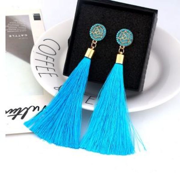 

cotton tassel dangle earrings long exaggerated rose flower dangle earrings cotton thread multi color fringe thread drop dangle earrings, Silver