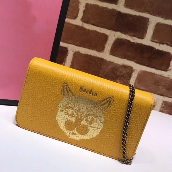 

New 2018 Famous fashion female brand handbag high quality raw material genuine leather mini wallet cat head doodle bag luxury bag.