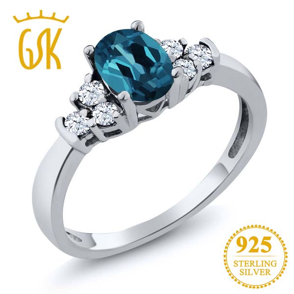 

gemstoneking 0.79 ct oval london blue z white z gemstone ring 925 sterling silver fine jewelry for women wedding ring, Golden;silver