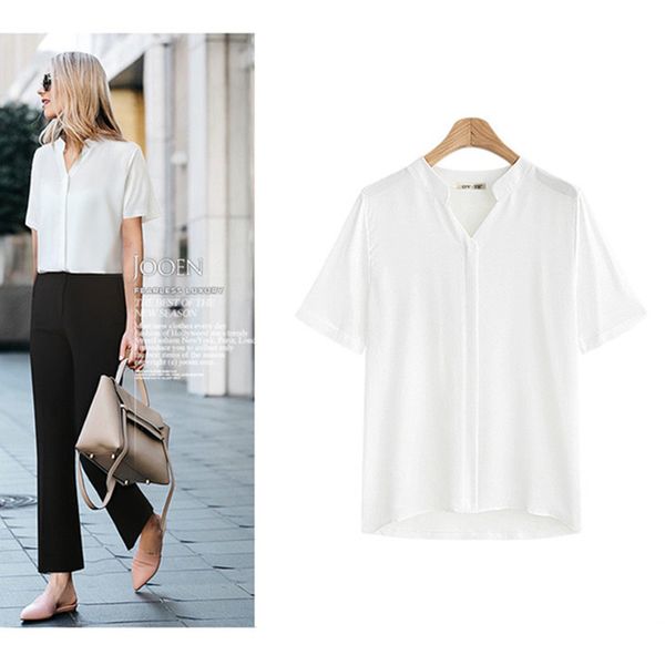 

summer women chiffon blouse shirt v-neck female casual breathable black white ladies clothing plus size 5xl