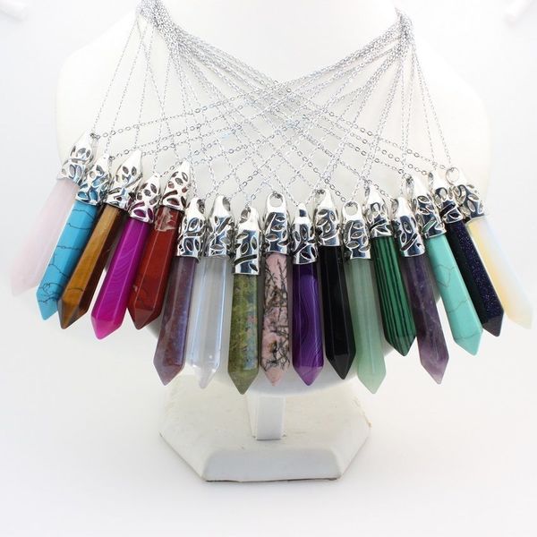

pendant stone hexagonal pillar pendant diy necklace chakra natural healing crystal point gem necklace jewelry accessories, Black