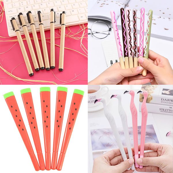 

fashion cute cartoon gel pen flamingo watermelon cartoon biscuit gel pen black refill children student gift stationery