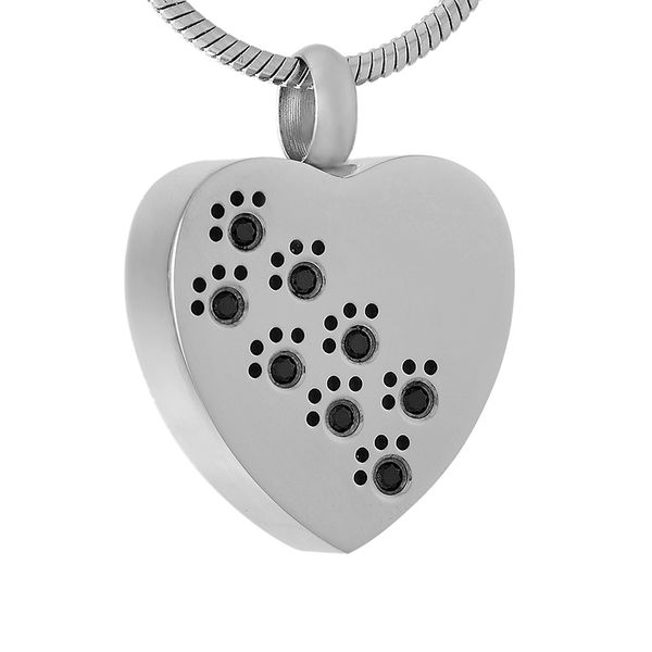 

ijd9697 colorful crystal paw print cremation ashes urn necklace animal pet memorial urn accessories for dog cat funeral gift jewelry, Silver