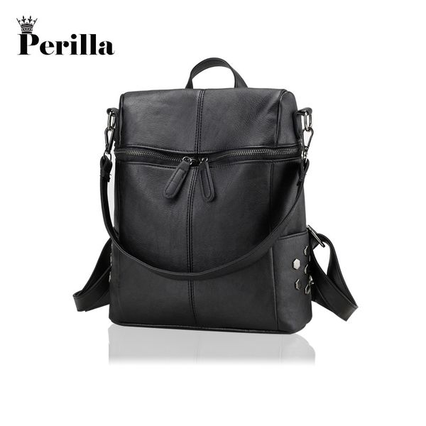 

perilla 2018 women pu leather backpack for teenage girls fashion vintage female feminine large capacity shoulder bags