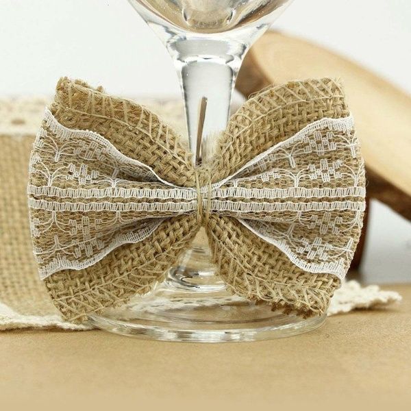 

lace natural jute burlap hessian bowknot bows craft rustic wedding decoration