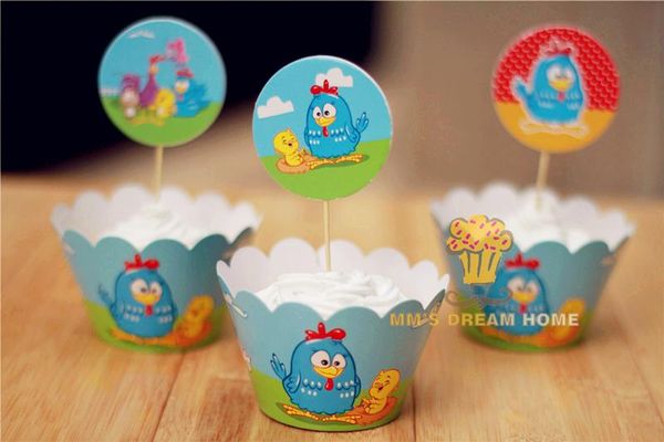 

24pcs brazil galinha pintadinha cupcake wrappers&ers picks decoration kids birthday party supplies aw-0034