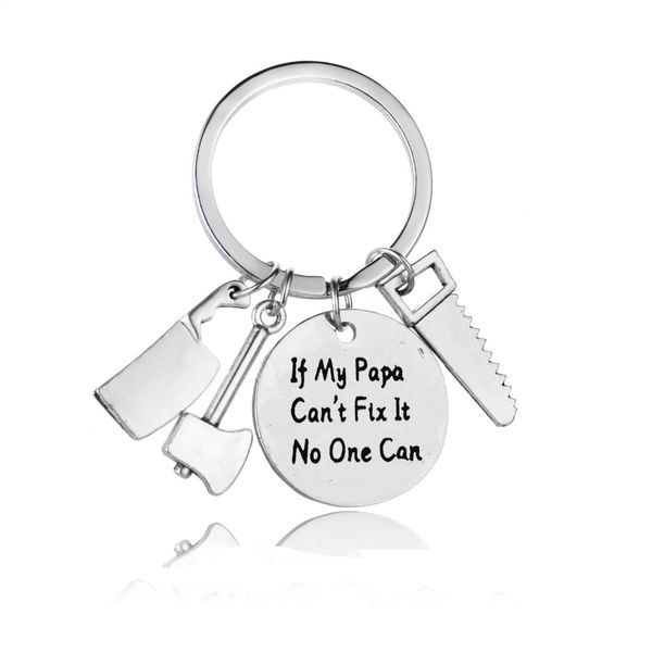 

if my papa can't fix it no one can key ring father daddy dad keychain jewelry thanksgiving kitchen knife saw charm key ring gift, Silver
