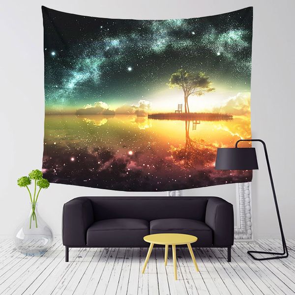 

monily polyester starry beautiful night scene pattern tapestry tropical trees living room decor wall hanging yoga beach towel