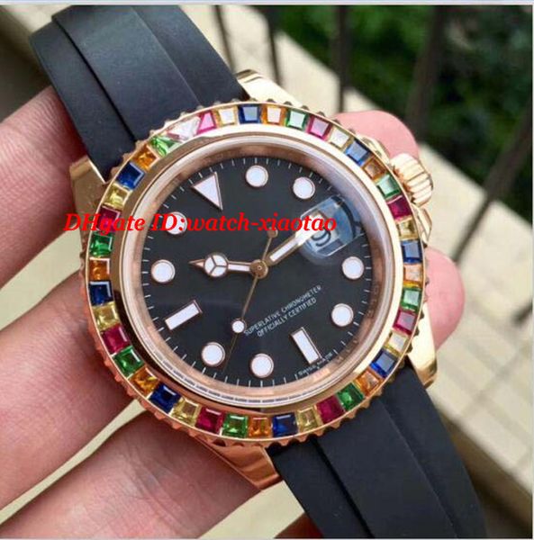 

luxury v7 version 18k rose gold 116695 rainbow diamond bezel eta 2836 movement automatic mens watches, Slivery;brown