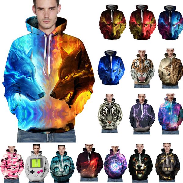 

S-3XL Women Men Couple Fashion 3D Print Pattern Graphic Loose Long Sleeved Jumper Sweatshirt Hooded Hoodie Pullover Outwear Sweater Tops