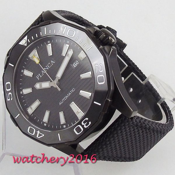 

new 45mm planca black dial pvd sapphire glass date luminous rotating bezel luxury miyota 8215 automatic movement men's watch, Slivery;brown