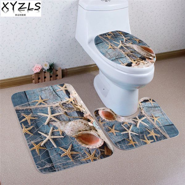 

xyzls 3 pcs new sea starfish conch anti slip toilet carpet bathroom mat coral velvet toilet mats three sets of bath mat