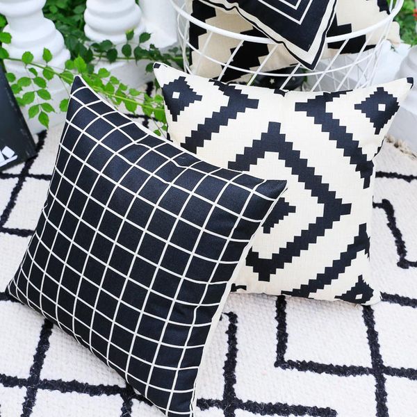 

новый многоцветный 7 стилей наволочка хлопок конопля белье черно-белая геометрия наволочка диван спальня наволочка автомобиль поясничный нав