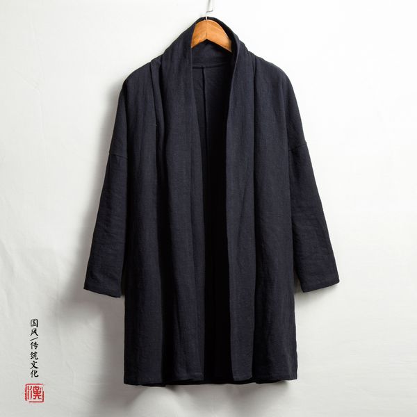 

men high qualiyt cotton linen long jacket china style kongfu coat male loose kimono cardigan overcoat, Black;brown