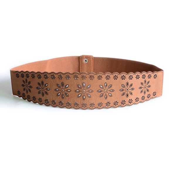 

lady beautiful leather belt female wide belt female flower shape hollow waist seal dress waistbelt wide hellow out, Black;brown
