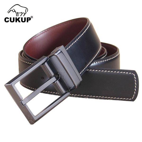 

cukup new designers fashion styles double sided belt retro style cow skin leather belts rotation pin buckle 3.3cm width luck792, Black;brown