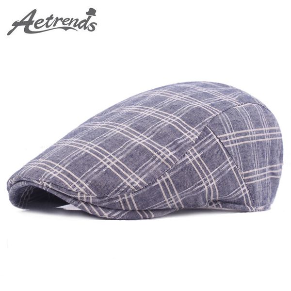

aetrends] 2017 beret hats for men vintage cotton plaid berets caps z-5249, Blue;gray