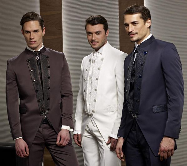

groom wear groomsmen double-breasted groom tuxedos mandarin lapel men suits wedding/prom/dinner man blazer(jacket+pants+tie+vest), Black;gray