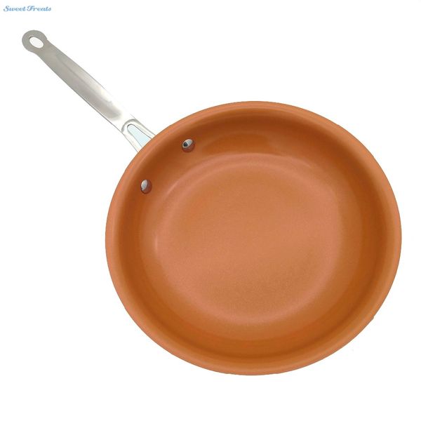 

cookware round non -stick copper frying pan with ceramic coating and induction cooking ,oven &dishwasher safe 10 inches