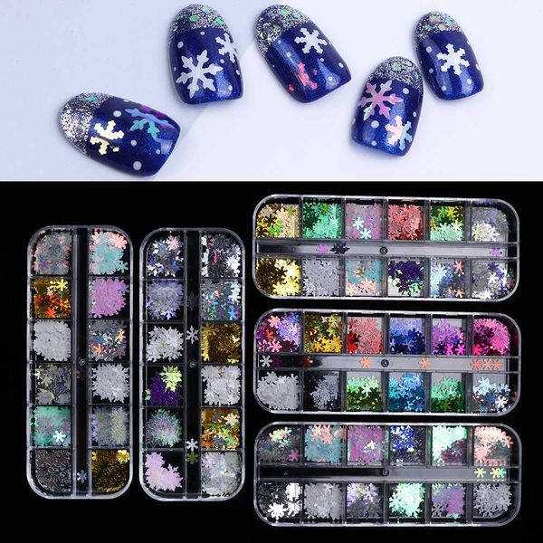 

5 case snow nail flakes chameleon nail sequins holographic paillette laser slice tips art manicure decorations jixhh01-05, Silver;gold