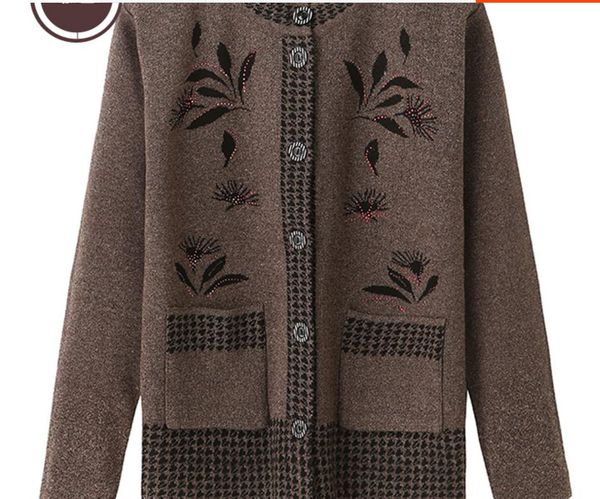 

middle-aged and old autumn women sweater coat, White;black