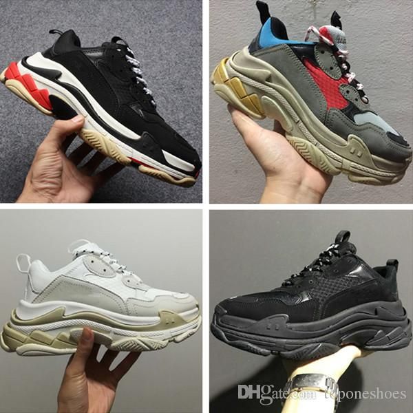 

new 2018 triple s shoes men women sneaker mixed colors thick heel grandpa dad trainer triple-s casual shoes with elevator shoes, Black