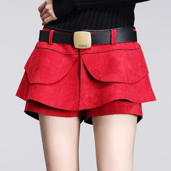 

new 2017 fashion autumn winter culoes crochet shorts skirts high waist pleated solid shorts skirts boots suede, White;black