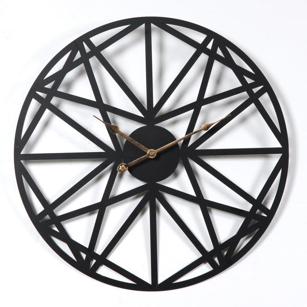 

new 50cm creative retro circular wall clock household five-pointed star pattern iron hanging clocks roman numerals sale - black