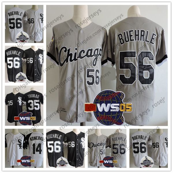 

Chicago 56 mark buehrle 2005 w vintage jer ey 14 paul konerko 35 frank thoma white black gray titched retro champion patch 3xl