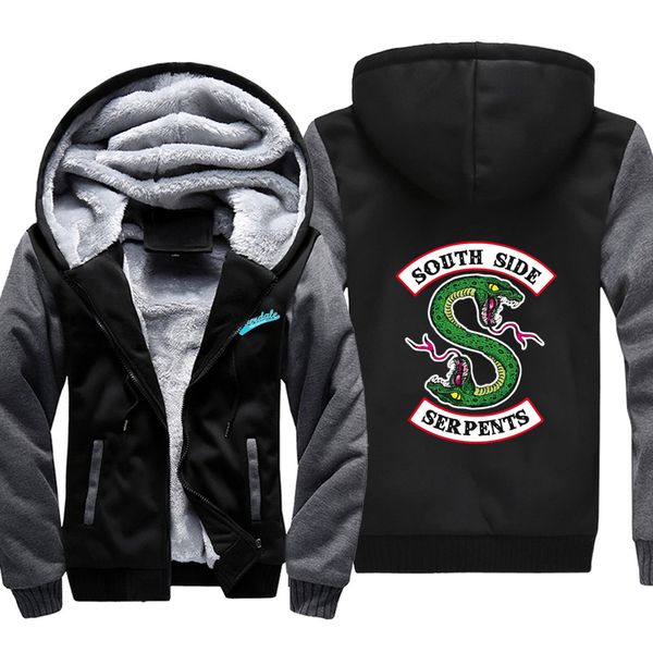 

new mens thick hoodies riverdale south side serpents coat men jacket jughead jones archie andrews men winter clothes, Black