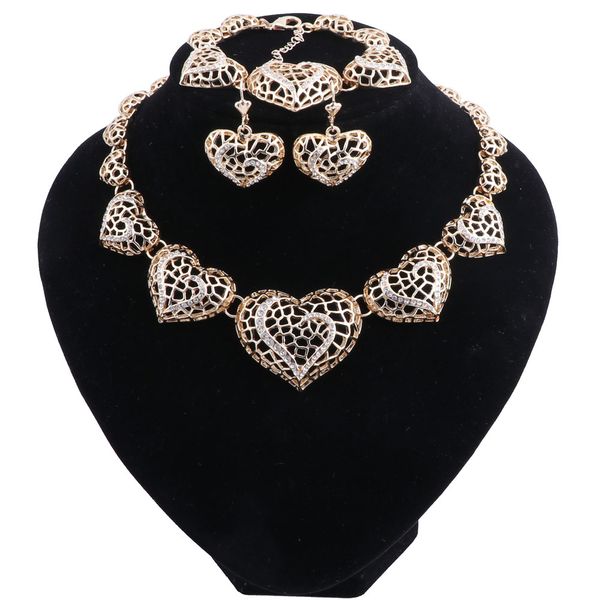 

women wedding jewelry sets for bridal gold color african vintage heart earrings necklace bracelet set dress accessories, Black