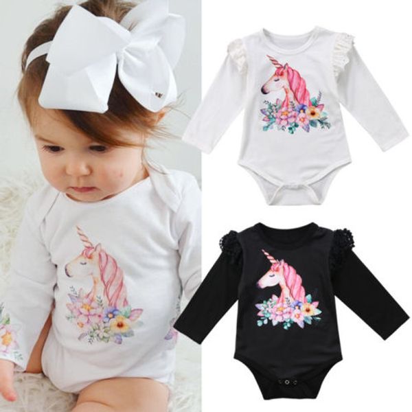 

cute infant baby girls long sleeve unicorn bodysuit jumpsuit outfits set, Blue