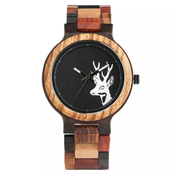 Acheter élégant En Bois Montre à La Main Pour Les Femmes Hommes à La Main En Bambou Montre Bracelet à Tête De Cerf Naturel Tatouage à Quartz Montres