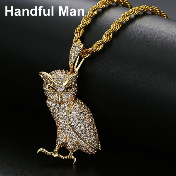 

handf man male fashion jewelry necklace charm owl cubic zircon pendant necklace for man birthday party jewelry xl0813, Silver