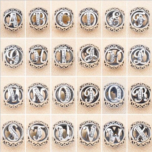 

26 English Letters Sterling Silver Bead Original Alphabet Beads Fit Pandora Charm Beads Bracelet 925 Silver Jewelry DIY