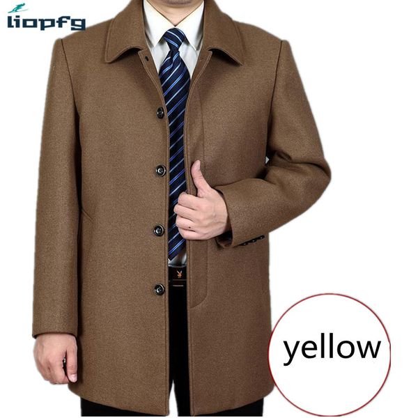 

2017 autumn winter woolen coat elderly men loose casual woolen coat men's long section lapel jacket m-4xl wm33, Black