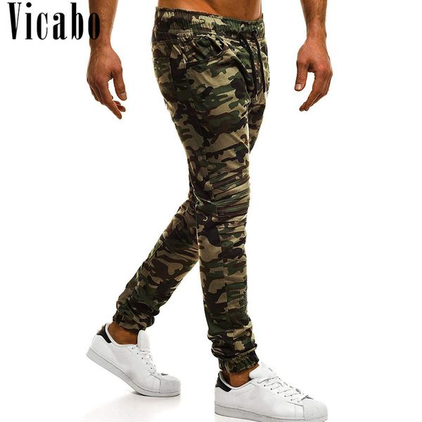 

vicabo fashion camouflage print joggers men pants casual solid patch fitness bodybuilding trousers male autumn pants, Black
