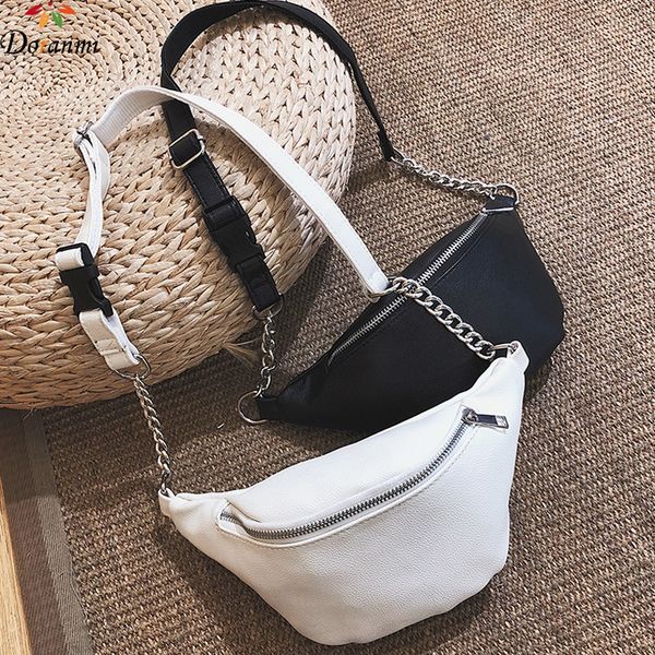 

doranmi solid leather fanny packs women's waist pack bag 2018 female crossbody belt bag chain packs cbb003