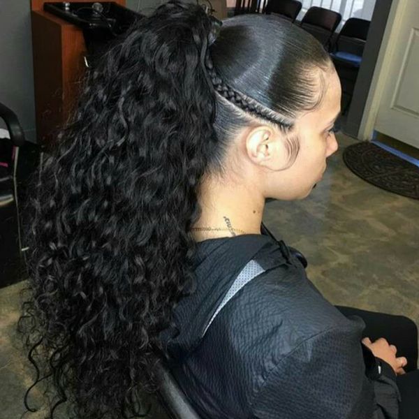 

chic curly 100% human hair ponytail black hair extension for black women clip in human drawstring ponytail for black women 10-24inch 160g
